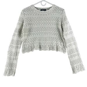 Pink Vanilla Women’s 100% Cotton Crochet Cropped Sweater Sz S/M Cream